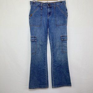 Bongo Vintage Y2K Women’s Juniors Sz 7 Jeans Mid Rise Blue Flare Cargo #D